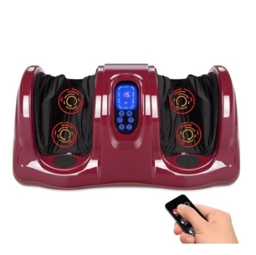 Therapeutic Foot Massager w/ High Intensity Rollers, Remote, 3 Modes, Burgundy - Lot 153