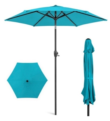 Outdoor Market Patio Umbrella w/ Push Button Tilt, Crank Lift - 7.5ft, Sky Blue - Lot 167