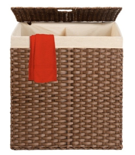 Double Laundry Hamper Basket w/ Easy Assembly, Liner Bag, Dark Brown - Lot 172