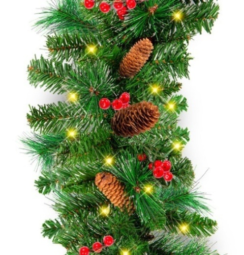 9ft Pre-Lit Christmas Garland w/ 50 Lights, Pine Cones, Berries - Lot 174