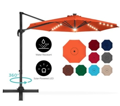 360-Degree LED Cantilever Offset Patio Umbrella w/ Tilt - 10ft, Orange - Lot 185