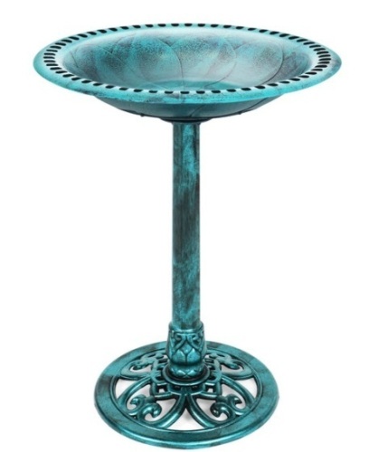 Vintage Outdoor Garden Bird Bath w/ Fleur-de-Lis Accents, Green - Lot 199