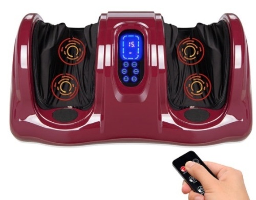 Therapeutic Foot Massager w/ High Intensity Rollers, Remote, 3 Modes, Burgundy - Lot 202
