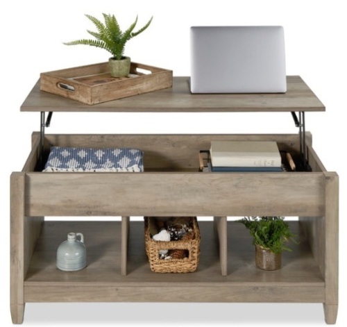 Multifunctional Lift Top Coffee Table w/ Hidden Storage, 3 Cubbies, Gray Oak - Lot 208