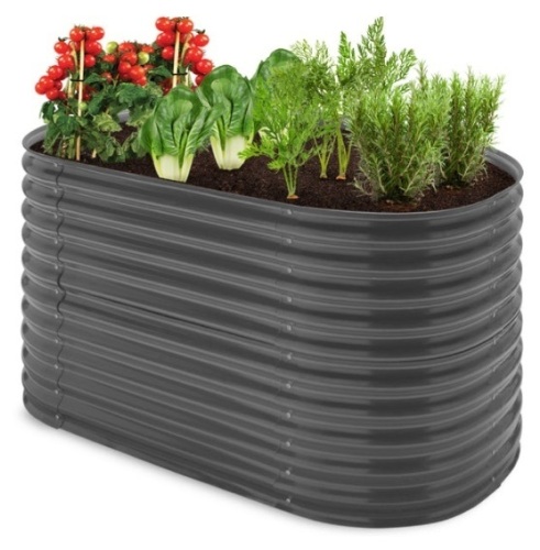 Raised Oval Garden Bed, Customizable Elevated Outdoor Metal Planter - 63in, Dark Gray - Lot 209