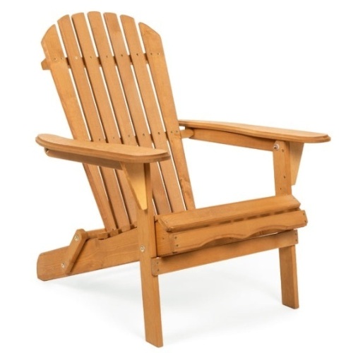 Folding Wooden Adirondack Chair Accent Furniture w/ Natural Finish - Brown - Lot 213