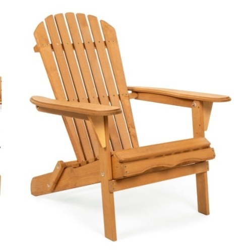 Folding Wooden Adirondack Chair Accent Furniture w/ Natural Finish - Brown - Lot 220