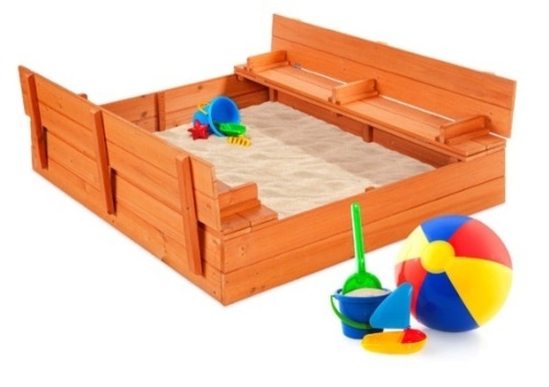 Kids Cedar Sandbox w/ Sand Screen, 2 Benches - 47x47in - Lot 224