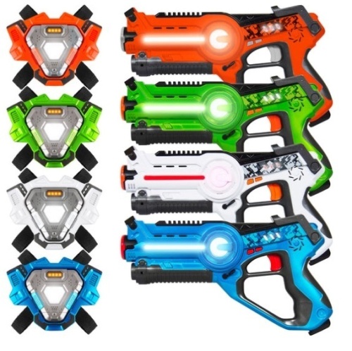 Set of 4 Infrared Laser Tag Guns and Vests for Kids & Adults, Orange/Green/White/Blue - Lot 236