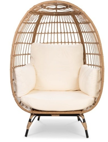 Wicker Egg Chair Oversized Indoor Outdoor Patio Lounger, Ivory  - Lot 247