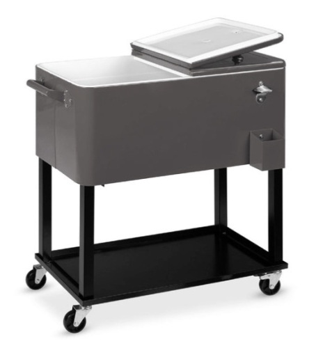 Portable Rolling Cooler Cart w/ Bottle Opener, Catch Tray - 80qt, Gray - Lot 253