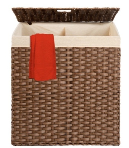 Double Laundry Hamper Basket w/ Easy Assembly, Liner Bag, Dark Brown - Lot 258