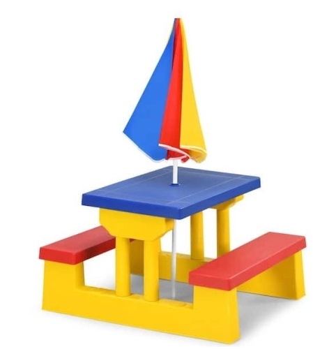 Kids Picnic Table Set with Removable Umbrella Indoor Outdoor Garden Patio - Lot 283