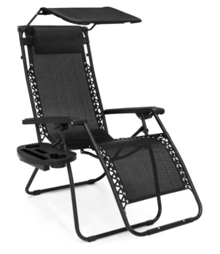 Folding Zero Gravity Recliner Patio Lounge Chair w/ Canopy, Side Tray, Black - Lot 286