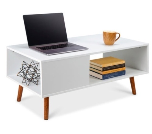 Wooden Mid-Century Modern Coffee Accent Table w/ Open Storage Shelf, White - Lot 295