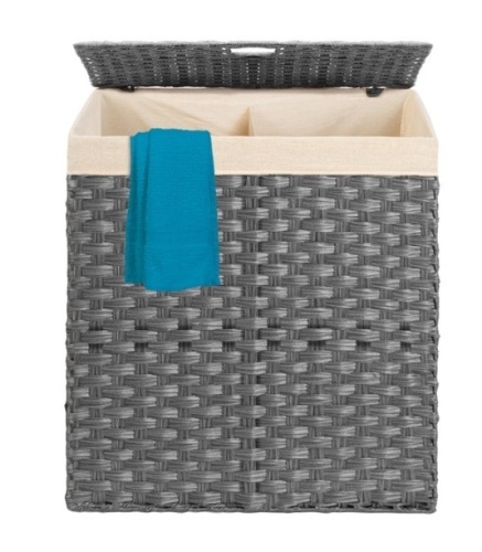 Double Laundry Hamper Basket w/ Easy Assembly, Liner Bag, Gray - Lot 296