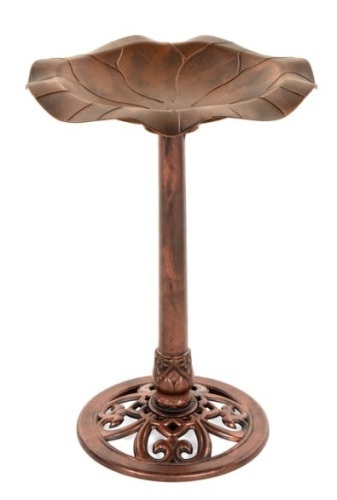 Lily Leaf Pedestal Bird Bath Decoration Accent w/ Floral Accents, Copper - Lot 298