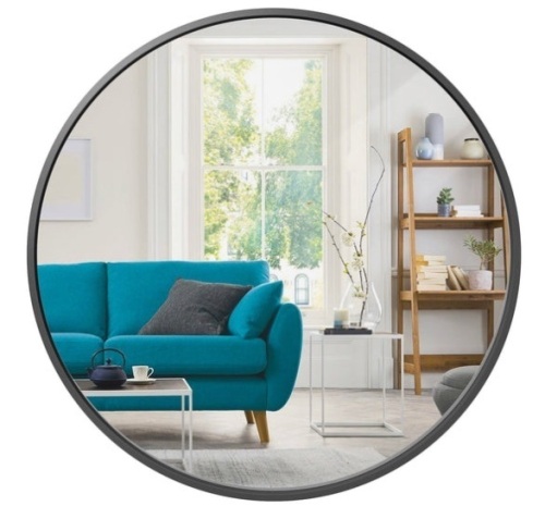 Framed Round Bathroom Vanity Wall Mirror w/ Anti-Blast Film - 36in, Matte Black - Lot 300