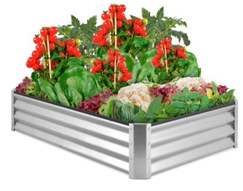 Outdoor Metal Raised Garden Bed for Vegetables, Flowers, Herbs, Silver - Lot 303