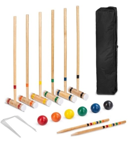 6-Player Wood Croquet Set w/ 6 Mallets, 6 Balls, Wickets, Stakes, Bag - 32in - Lot 305