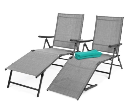 Set of 2 Outdoor Patio Chaise Recliner Lounge Chairs w/ Rust-Resistant Frame, Gray - Lot 307