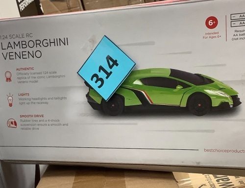 1/24 Kids RC Lamborghini Veneno Racing Car Toy w/ Lights, Shock Suspension, Green - Lot 314