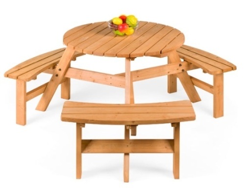 6-Person Circular Wooden Picnic Table w/ Benches - Lot 316