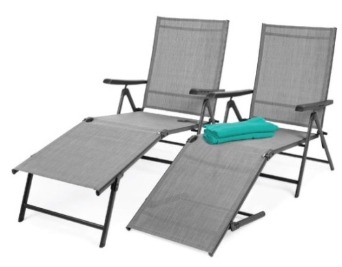 Set of 2 Outdoor Patio Chaise Recliner Lounge Chairs w/ Rust-Resistant Frame, Gray - Lot 317