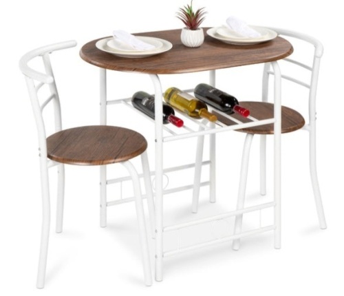 3-Piece Wooden Table & Chairs Dining Set w/ Lower Storage Shelf, White/Brown - Lot 319
