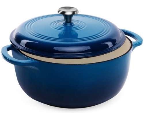 6qt Non-Stick Enamel Cast-Iron Dutch Oven Kitchen Cookware w/ Side Handles, Deep Blue - Lot 327