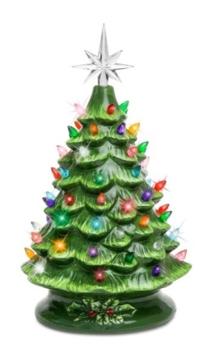 15in Pre-Lit Hand-Painted Ceramic Tabletop Christmas Tree w/ 64 Lights - Lot 328