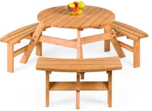 6-Person Circular Wooden Picnic Table w/ Benches - Lot 333