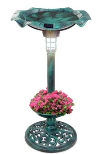 Solar Lighted Bird Bath w/ Planter, Green - Lot 337