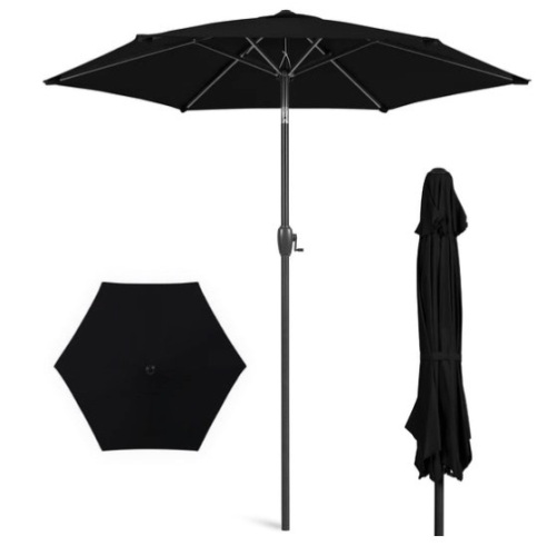 Outdoor Market Patio Umbrella w/ Push Button Tilt, Crank Lift - 7.5ft, Black - Lot 339