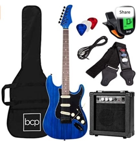 39in Full Size Beginner Electric Guitar Starter Kit, Midnight Blue - Lot 189