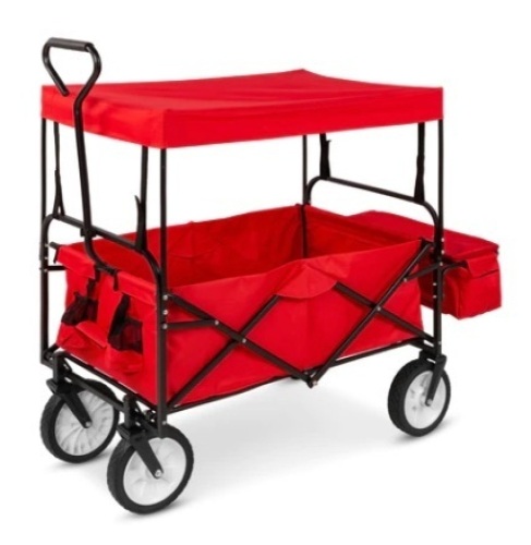 Utility Wagon Cart w/ Folding Design, 2 Cup Holders, Removable Canopy, Red - Lot 341