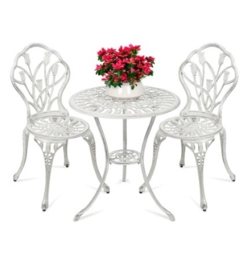 3-Piece Cast Aluminum Patio Bistro Furniture Set, White - Lot 364