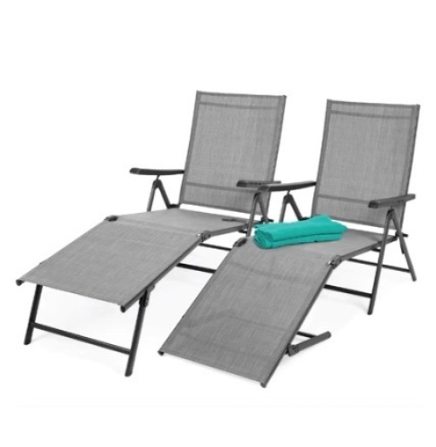 Set of 2 Outdoor Patio Chaise Recliner Lounge Chairs w/ Rust-Resistant Frame, Gray - Lot 365