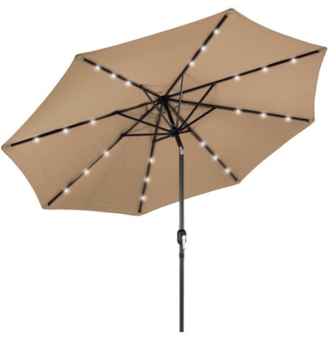 Solar LED Lighted Patio Umbrella w/ Tilt Adjustment, UV-Resistance - 10ft, Tan - Lot 368