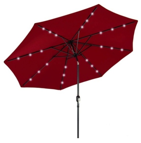 Solar LED Lighted Patio Umbrella w/ Tilt Adjustment, UV-Resistance - 10ft, Red - Lot 369