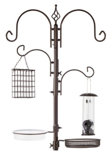 4-Hook Bird Feeding Station, Steel Feeder Stand w/ 2 Bird Feeders - 91in, Bronze - Lot 395