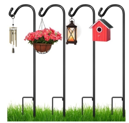 Set of 4 Shepherd Hooks Outdoor Garden Hooks w/ 2-Prong Base - 65in - Lot 401
