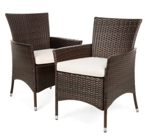 Set of 2 Handwoven Wicker Patio Dining Chairs w/ Water-Resistant Cushions - Lot 404