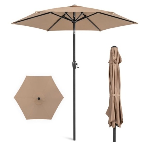 Outdoor Market Patio Umbrella w/ Push Button Tilt, Crank Lift - 7.5ft, Tan - Lot 410