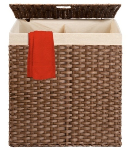 Double Laundry Hamper Basket w/ Easy Assembly, Liner Bag, Dark Brown - Lot 414
