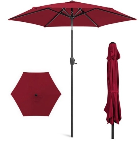 Outdoor Market Patio Umbrella w/ Push Button Tilt, Crank Lift - 7.5ft, Burgundy - Lot 418