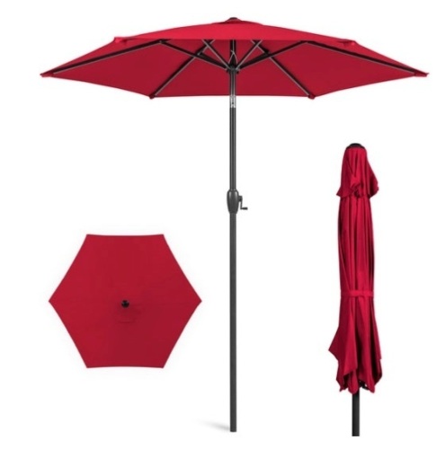 Outdoor Market Patio Umbrella w/ Push Button Tilt, Crank Lift - 7.5ft, Red - Lot 419