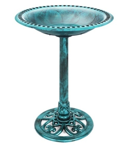 Vintage Outdoor Garden Bird Bath w/ Fleur-de-Lis Accents, Green - Lot 424