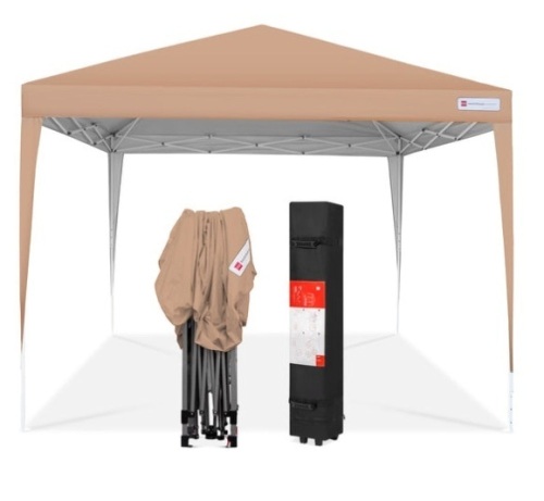 Outdoor Portable Pop Up Canopy Tent w/ Carrying Case, 10x10ft, Tan - Lot 428