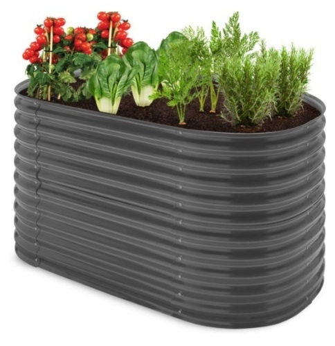 Raised Oval Garden Bed, Customizable Elevated Outdoor Metal Planter - 63in, Dark Gray - Lot 435